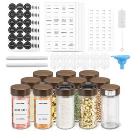 VIBRATITE 12 Pack 4 oz Round Glass Spice Jars with Acacia Lids and Labels