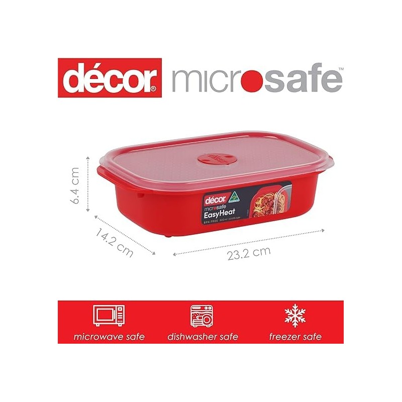 Decor Microsafe Oblong Storage Containe, Pack of 3 Pieces, 900ml