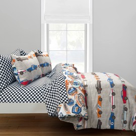Lush Decor Race Cars Reversible Oversized With Printed Sheet 5 Piece Comforter Set, Twin, Blue & Orange