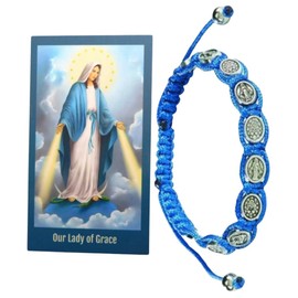 Westmon Works Miraculous Medal Bracelet Blue Paracord and Metal Charms Jewelry with Our Lady of Grace Holy Card Set