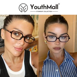 YouthMall Retro Rectangular Glasses for Women Trendy Narrow Square Eyeglasses Blue Light Blocking Glasses (Tortoise)