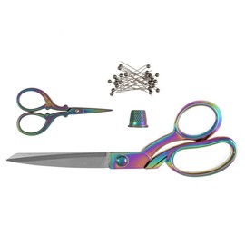 Milward Premium Scissors Gift Set - Includes Dressmaking Shears, Embroidery Scissors, Thimble and Pearl Headed Pins, Rainbow