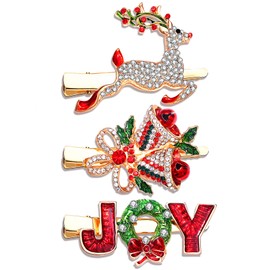 3PCS Christmas Hair Clips for Women Xmas Snowflake Wreath Reindeer Bell Hairpins Rhinestone Holiday Hair Barrettes Festive Costume Hair Accessory Gifts (3PCS Xmas Hair Clip)
