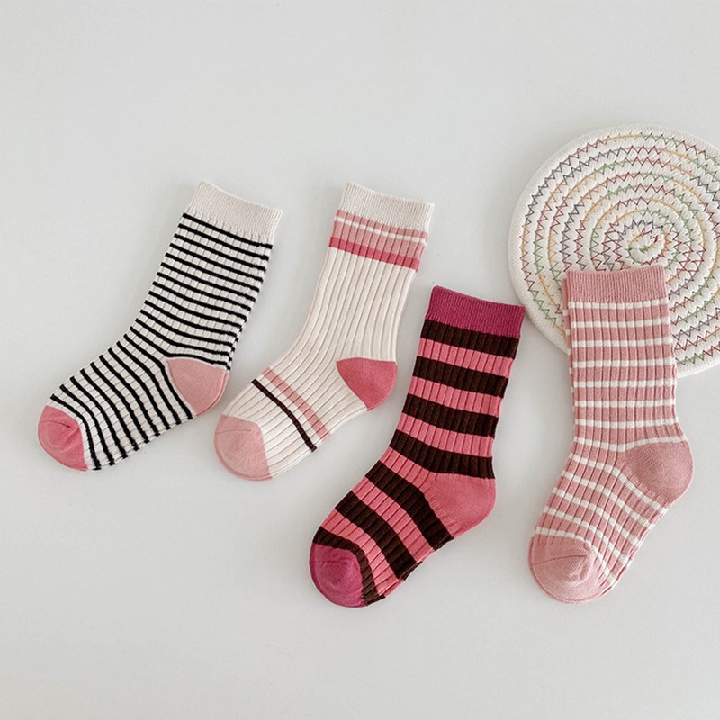 Kids Socks Mid Calf Striped Soft Breathable Combed Cotton Boys