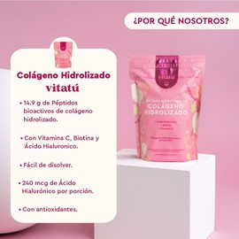 Vitatú | Colágeno hidrolizado con Ácido Hialurónico, Biotina, y Vitamina C, en polvo diseñado para Mujeres (510 g), 34 días de duración, Suplemento Alimenticio. Ingredientes de Origen Natural y antioxidantes