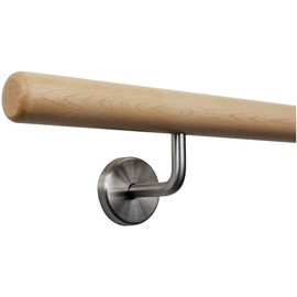 TIBU Handrail Maple Wood Diameter 35 mm for Railing Length 30 cm + 2 Holders and Ends Radius Milled