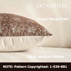 DOMVITUS Floral Pillow Covers 24x24 Throw Pillow Covers Block Print Vintage Decorative Neutral Pillow Cover for Couch Bed Living Room Brown 1PC