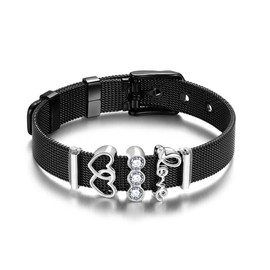 Fashion Simple Stainless Steel Bracelet Women Bangle Heart Shape Pendant Decoration(C)