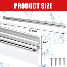 BSFRNF 32" Chrome Framed Shower Door Replacement Drip Rail with Vinyl Sweep Door Water Deflector, Applied Mounting Tape and Screws (32Inch)