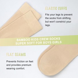 Bamboo Kids Crew Socks School Anti Odor Socks for Boys Girls Uniform Light Weight Flat Seam Socks 5 Pairs (CA/US, Alpha, Medium, Regular, Beige)