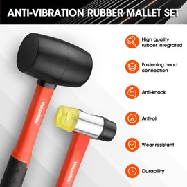 ValueMax Rubber Mallet, 16oz Rubber Mallet Hammer And 35mm Double-Faced Soft Hammer, Fiberglass Handle With TPR Grip, Solid Head, 2 Piece Black Set