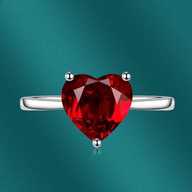 LAIFULA S925 Cubic Zirconia Wedding Band CZ Engagement Rings for Women Ruby Emerald Blue Crystal Princess Heart Love Simulate Diamond Ring 4CT Bridal Ring Sets Size Adjustable(red)