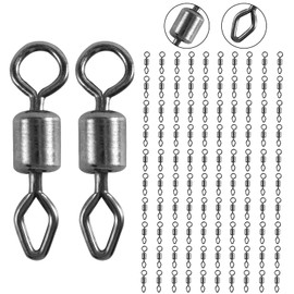 Goture 100 Pcs Fishing Barrel Swivels,Stainless Steel Diamond Shaped Round Swivels,Dual-End Design for Barrel Swivels Fishing Saltwater Freshwater Fishing Swivel 44LB