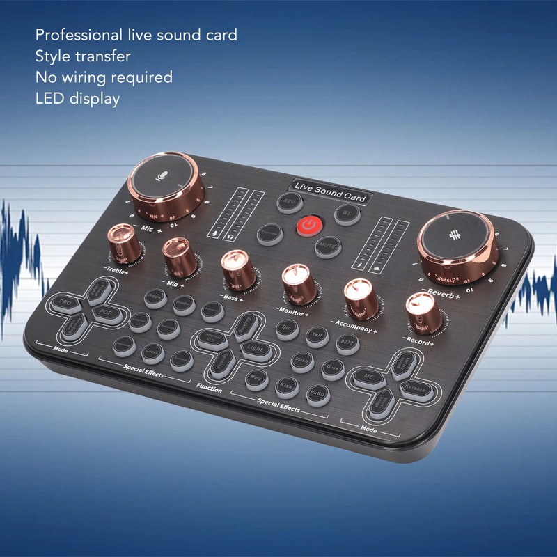 Live Sound Card Voice Changer Soundboard Bluetooth Audio Mixer for