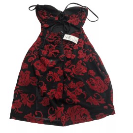 Windsor Black And Red Floral Corset Back Dress Medium