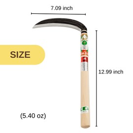 nascom Japanese Weeding Sickle (Thin Blade) High Grade Steel Blade (Blue Steel No.2) Hand Tool for Gardening, Weeding and Farming, Light Weight, Blade Length 7.09inch