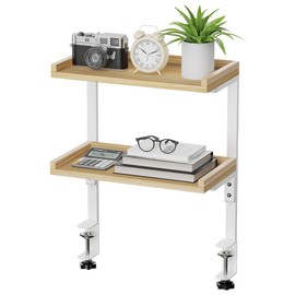 ART-GIFTREE Clamp On Desk Shelf 2-Tier, Wood Shelving Unit for Office Desk/Gaming Accessories, Tabletop Book Storage Rack, Shelf for Top of Desk, Natural
