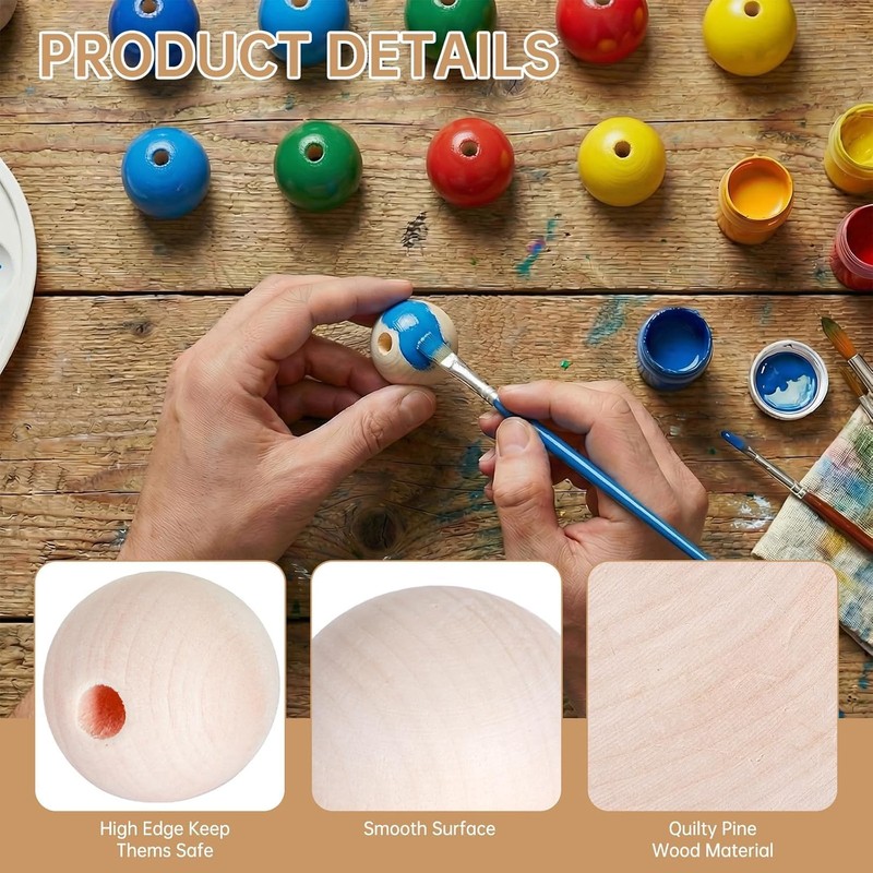 2 inch Wood Beads for Crafts, 32 Pack 50mm Diameter