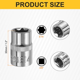 sourcing map 2pcs E-Torx Socket 3/8" Drive E14 External Torx Deep Socket CR-V 6 Point Spline Socket Star Female Bit Socket for Auto Repairs Home Maintenance DIY Hand-Making 1.2" Length
