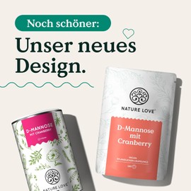 NATURE LOVE® D-Mannose Powder with Cranberry - 250 g Powder to Dissolve in Water - 100 Day Range - with Dosing Spoon - High Dosage, Vegan, Laboratory Tested & Produced in Germany
