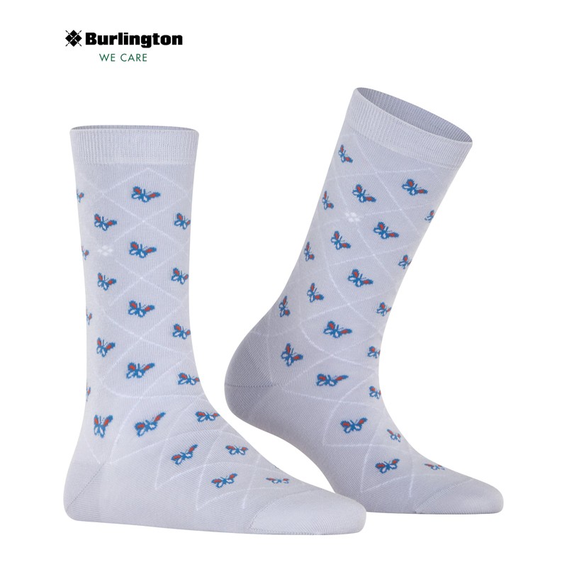 Burlington Women's Butterflies W So Cotton Patterned Socks, Blue Cosmic