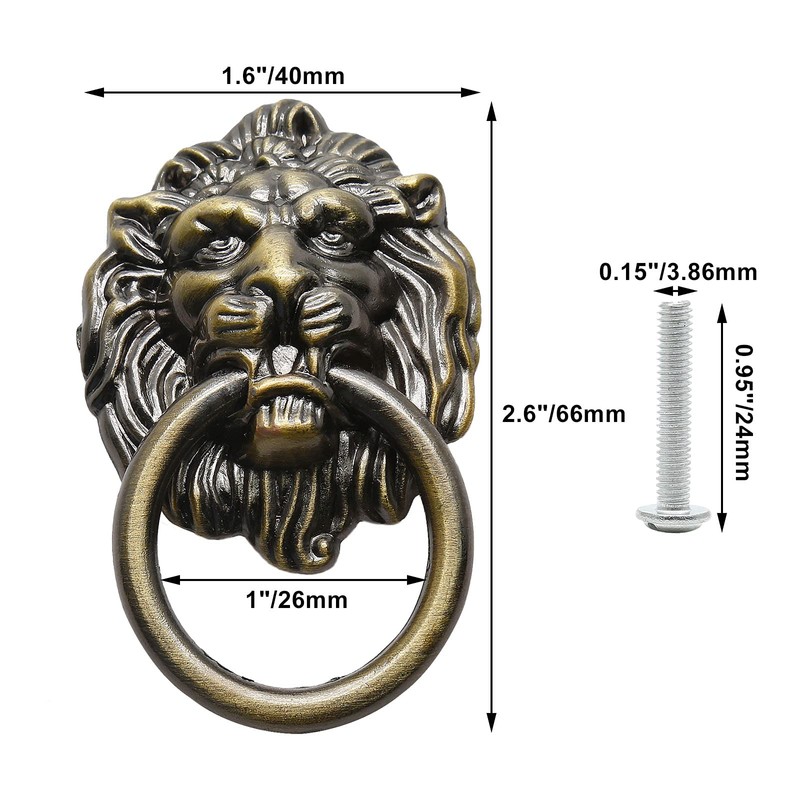 Murtenze 12 Pieces Antique Lion Head Cabinet Knobs, Ring Pulls