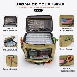 KastKing Karryall Fishing Tackle Bags for Saltwater or Freshwater Fishing - Water Resistant Material - Fishing Gear Storage - Medium Khaki