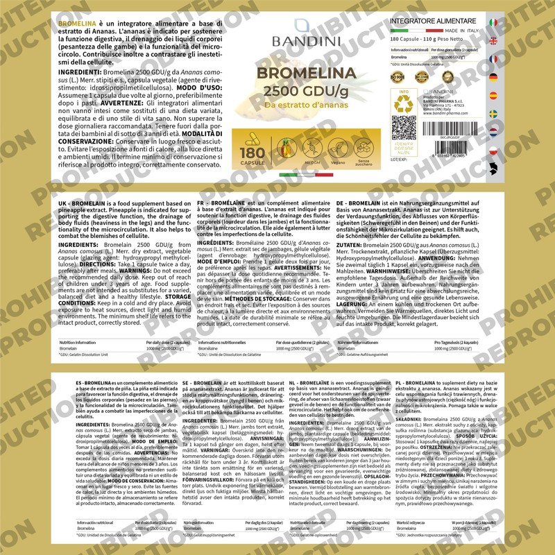 BANDINI Bandini? Bromelain 180 Capsules 1000mg | 2500GDU High Strength