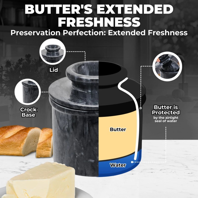 CE Compass Marble Butter Crock with Lid- for Kitchen and