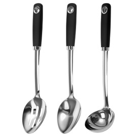 Juego de 3 cucharas de cocina de acero inoxidable, cucharas grandes de 14 pulgadas, cucharas ranuradas de metal, cuchara de cocina y cucharn de sopa, 
