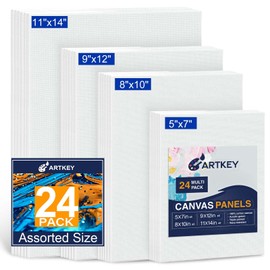 Canvas Panels 24-Pack 5x7, 8x10, 9x12, 11x14 Inch, 10 oz Primed 100% Cotton Canvases for Painting, White Blank Flat Canvas Boards for Oil Acrylics Watercolor Tempera Paint