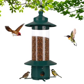 UNQBWE Squirrel Proof Bird Feeders, Bird Feeder Squirrel Proof for Outdoors, Metal Bird Feeders for Outdoors with 4.8 Lb Capacity, Rain and Snow Protection, 4 Ports Tube, for Finch, Cardinal (Green)