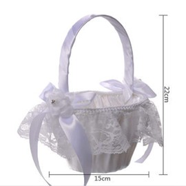 Schneespitze Blumenkorb Vintage Weiß Hochzeit Körbe, Satin Spitze Bowknot Körbe Bowknot Dekor Blumenkinderkörbchen Blumenmädchen Korb