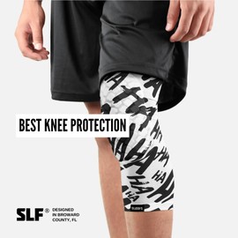 SLEEFS Ha Ha Ha Black White Knee Pad - Compression Sleeve - Protection for Running, Volleyball, Basketball, All Sports - UPF 50+