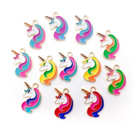 QIAMNI 24 Pieces Cute Unicorn Charm Pendants Enamel Metal Rainbow Color Unicorn Necklace Charms for Earrings Bracelet Keychain DIY Crafts Jewelry Making, Metal