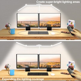 Micomlan Architect Desk Lamp with Clamp, Led Desk Lamp for Home Office with Remote Control, 24W Bright Dimmable Computer Light with Atmosphere Lighting Adjustable Table Light(Remote)