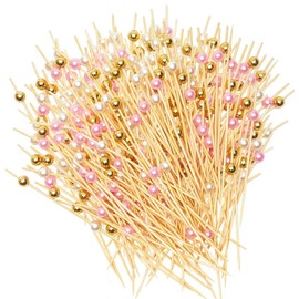 300 Pieces Bamboo Cocktail Picks, BetterJonny 3 Colors Wooden Toothpicks pearl Fruit Sticks for Wedding Birthday Party Supplies