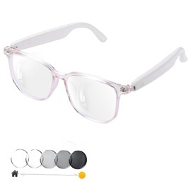 Bluetooth Audio Smart Blue Light Glasses for Men & Women, Blue Light Filtering & Open Ear Sound Smart Glasses (GS07-Pink-FBA)