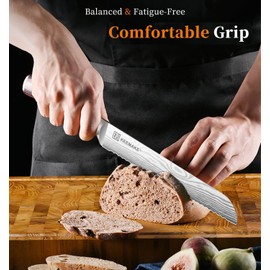 KEEMAKE Serrated Bread Knife 8-inch Ultra Sharp High Carbon Stainless Steel Bread Slicer Knife for Homemade Breads Sourdough Bagels Cakes and Soft Produce - Ergonomic Pakkawood Handle, w/Sheath