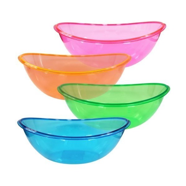 Party Dimensions Plastic Oval Contoured Bowl - Bundle of 4 Assorted Neon Colors