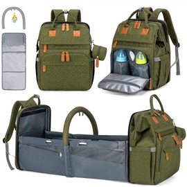 KABAQOO Diaper Bag Backpack with Detachable Changing Station, Large Capacity Baby Diaper Bags for Boys & Girls, Baby Registry Search Stuff & Shower Gifts, Newborn Essentials Must Haves, Army Green