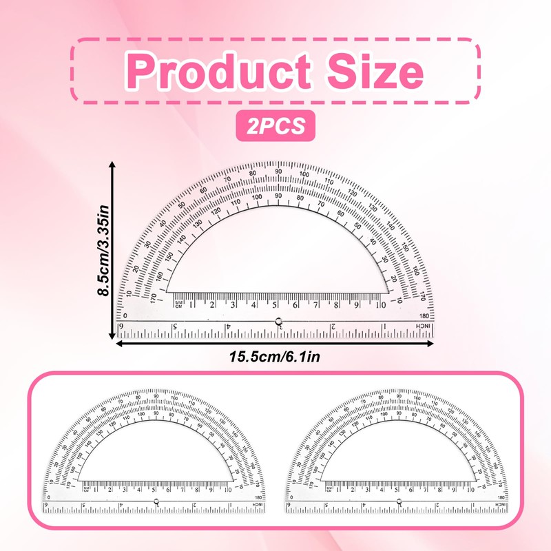 2 Pack Plastic Protractor, 6 Inch Math Protractors Clear Protractors
