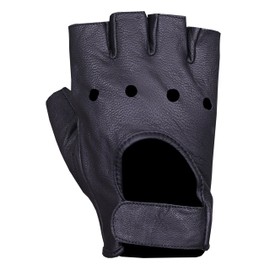 WEEKND WARRIORS Genuine Fingerless Leather Gloves Motorcycle Driving Cycling Half Finger Men Women Teen Unlined Gloves (Black, X-Large)