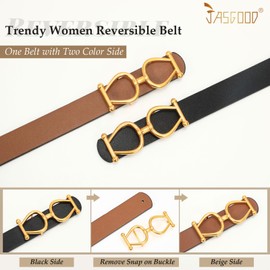 JASGOOD Women Reversible Leather Belt Ladies Fashion Waist Belt for Jeans Pants with Gold Buckle(Black/Brown,Fit Waist Size 33"-37")
