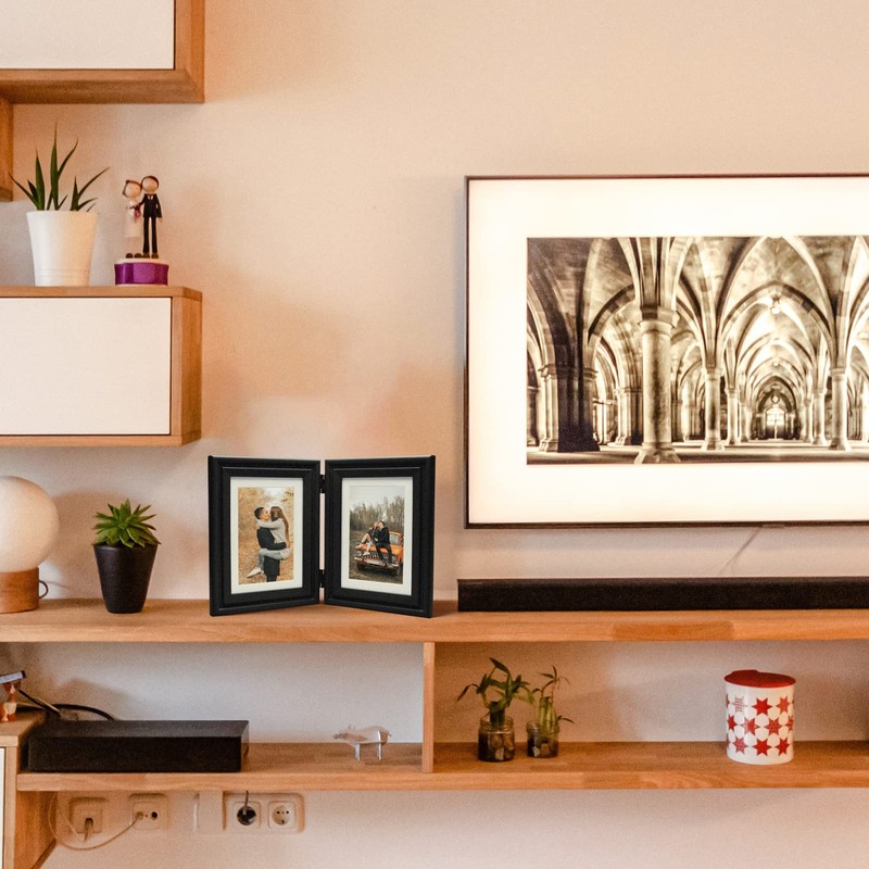 WISADD Horizontal 5X7 Picture Frames Double Hinged Wood Folding Photo