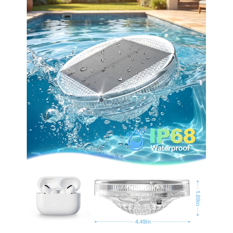 NIORSUN Floating Solar Pool Lights(2 Pack), IP68 Waterproof Solar Powered