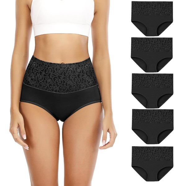 Senllori Women High Waisted Cotton Underwear Tummy Control Briefs Ladies
