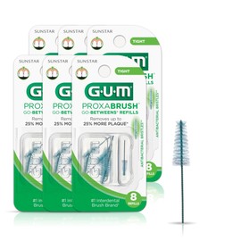 GUM GUM Proxabrush Go-Betweens Refills - Tight - Compatible with GUM Permanent Handle -Reusable Interdental Brushes - Soft Bristled Dental Picks, 8ct(6pk)