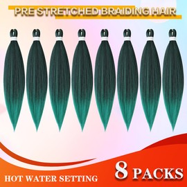 Abellee Pre Stretched Braiding Hair 20”, 8Packs Braiding Hair Pre Stretched for black Women, Synthetic Braiding Hair Pre Stretched for Crochet Braids Hair (20" 8 Packs, T1B/Green)