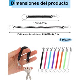 Llavero Retractil, 8 Piezas De Cuerda De Resorte Con Anilla De Langosta, Llavero Elástico Para Llaves, Teléfonos y Tarjetas(Rojo, Azul Claro, Naranja, Rosa, Morado, Verde, Transparente, Negro)